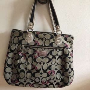 large Coach Bag gray, black burgundy 14W L18